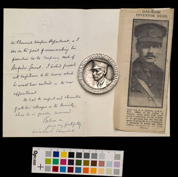 A letter from Winston Churchill to Edward Harrison's widow, alongside a medal and a photo of Harrison