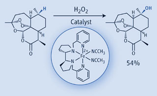 The Chen-White catalyst with hydrogen peroxide selectively hydroxylated the most electron-rich C-H bond in the complex antimalarial, artemisinin.