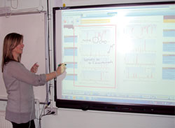A teacher using an interactive whiteboard