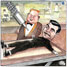 Cartoon of James Bond strapped underneath a laser