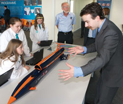 Daniel Jubb with a Bloodhound model and children