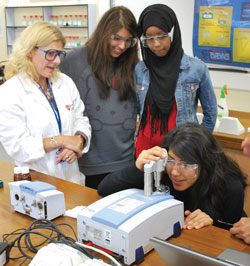 Students using an IR spectrometer
