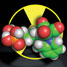 3D bisphosphonate molecule with radioactive symbol background
