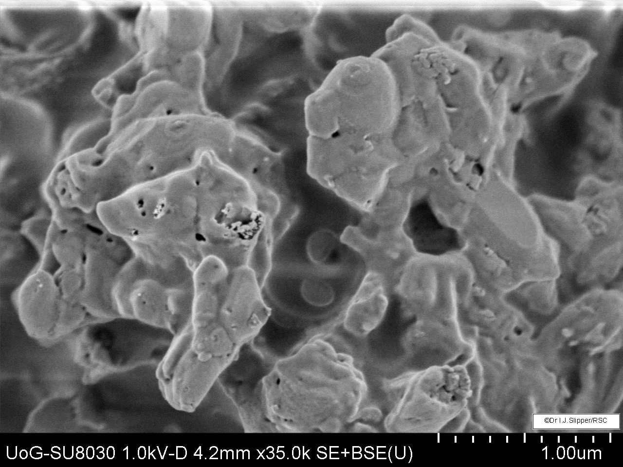 The ashes of a bail, magnified 35,000 times on a Surface Electron Microscope