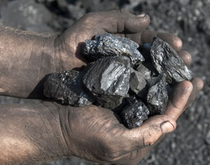Hands holding coal