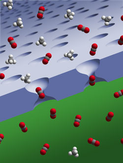 Picture of 'hourglass' shaped pores in polymer membrane