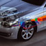 A car with exhaust system highlighted