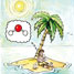 A man on a desert island, thinking of a water molecule