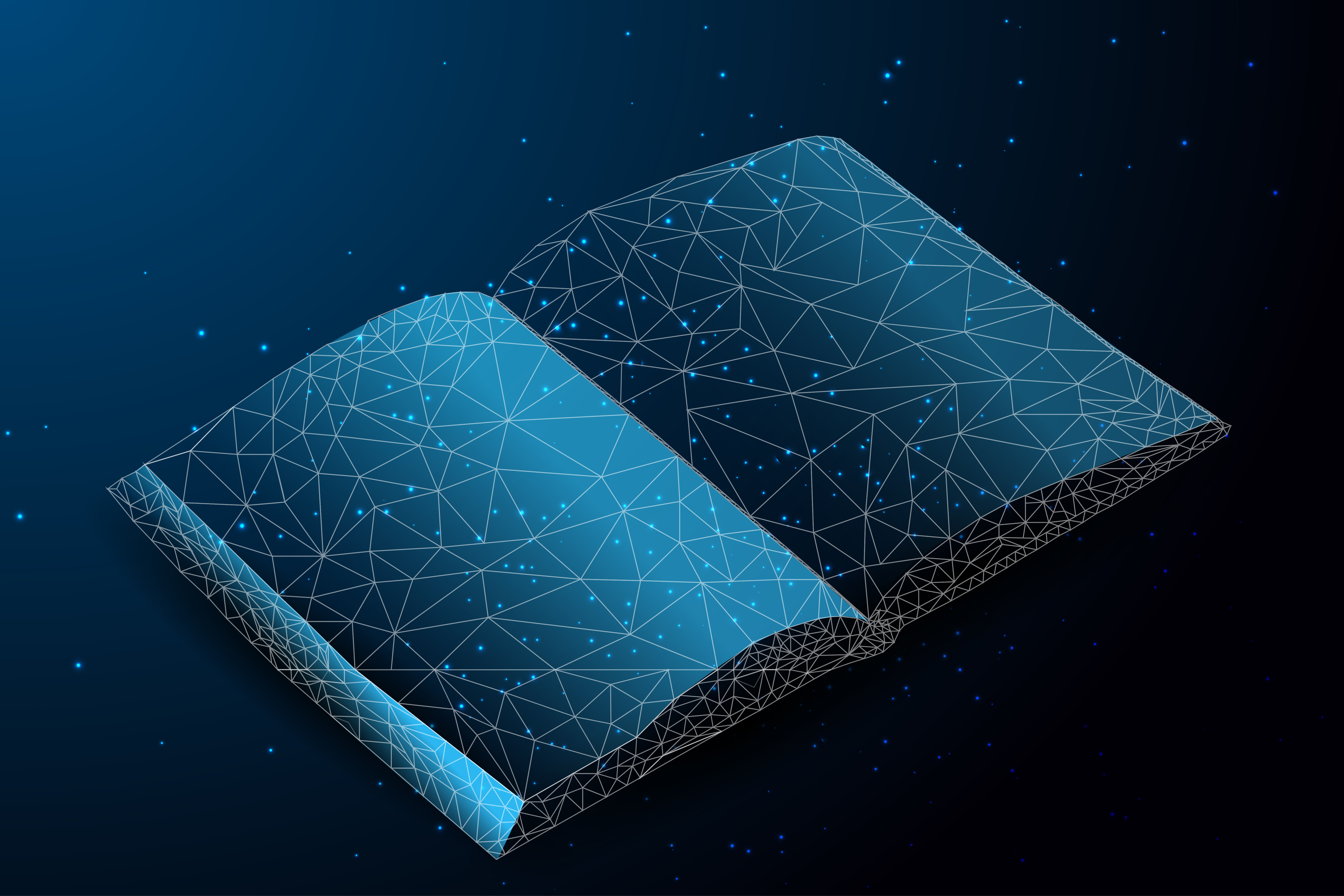 A book made out of white dots and lines on a black and blue background. A book made out of white dots and lines on a black and blue background.