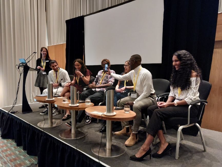 L-R: Dr Laura Reyes, Zakariyya Dar, Carla Aldington, Seán Adeoti Thompson, Johanna Fish, Cyrille Kiaku and Michelle Andrea Salins L-R: Dr Laura Reyes, Zakariyya Dar, Carla Aldington, Seán Adeoti Thompson, Johanna Fish, Cyrille Kiaku and Michelle Andrea Salins