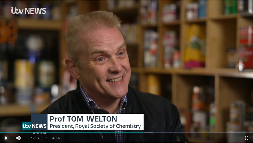 Professor Tom Welton was featured on ITV News talking about the issue, image shows a screenshot of him onscreen Professor Tom Welton was featured on ITV News talking about the issue, image shows a screenshot of him onscreen