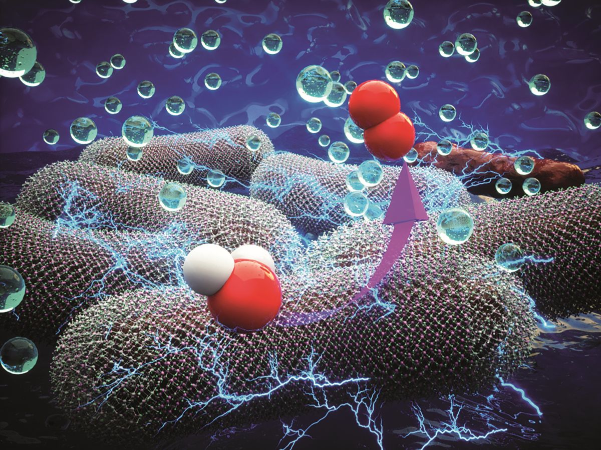 A graphical image of biodegradable polymers - long capsule shapes with red and white molecules floating above